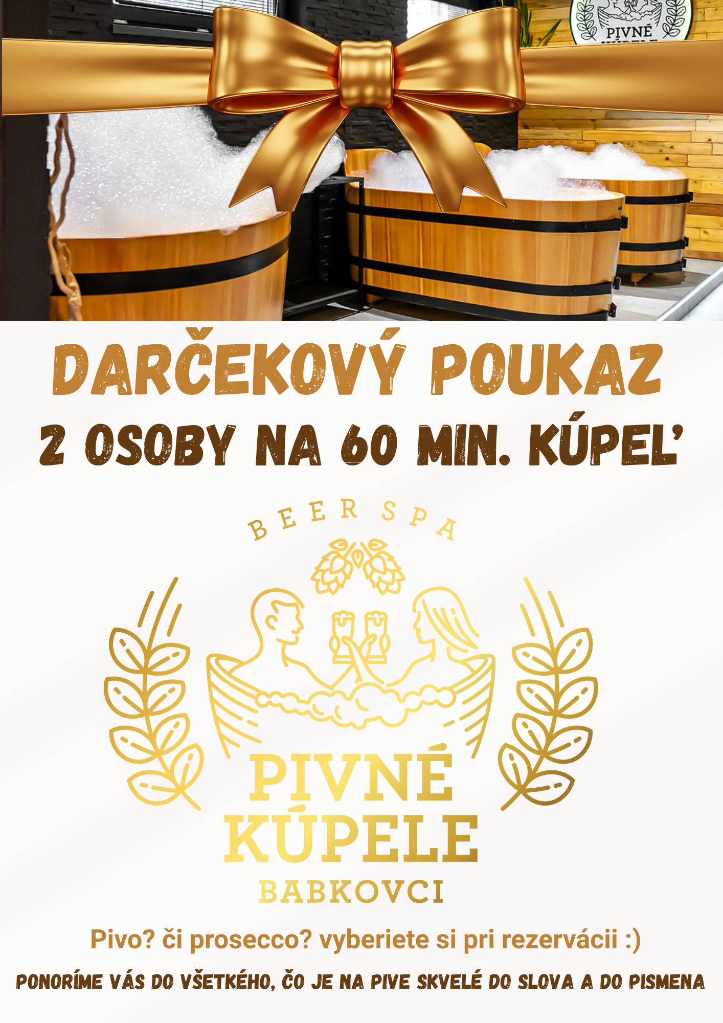Darčeková poukážka - 60 minútový  pivný kúpeľ pre 2 osoby