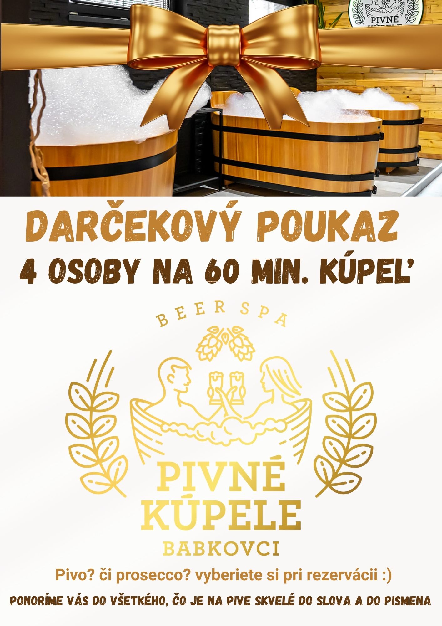 Darčeková poukážka - 60 minútový pivný kúpeľ pre 4 osoby